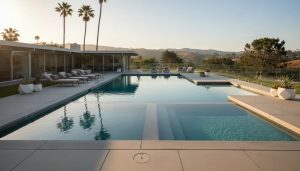 Modern Southern California inground concrete pool with a shallow sun shelf and no diving board, illustrating the shift toward safer, contemporary pool designs